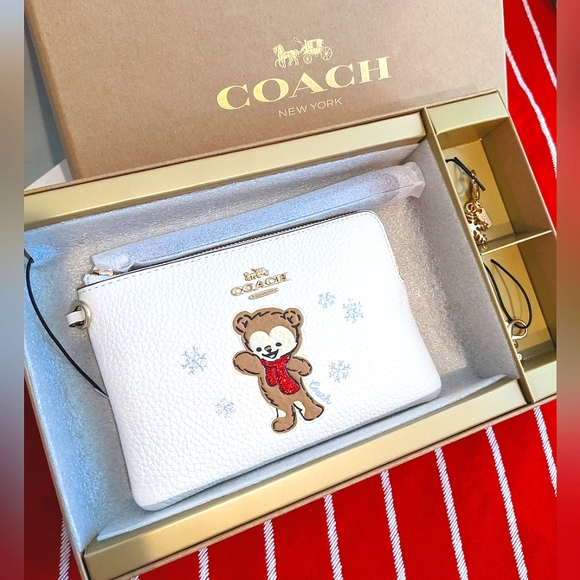 Boxed Corner Zip Wristlet With Bear Snowflake Motif, Two Charms - Picture 1 of 7